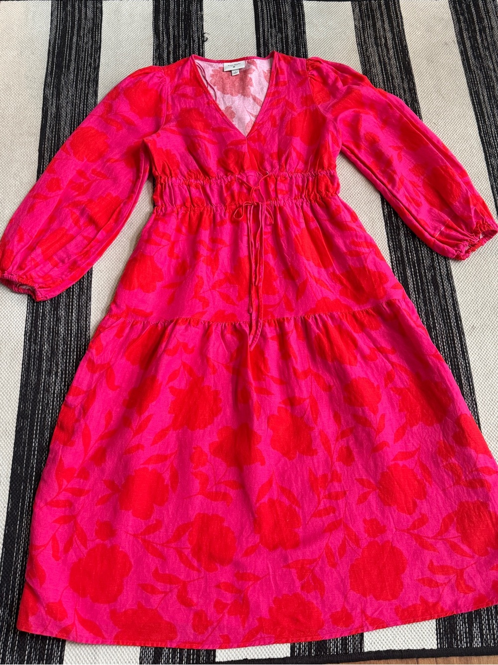 Kate Spade Women's floral Classic Rose Linen Long Sleeve Maxi Dress Size M - Picture 11 of 13